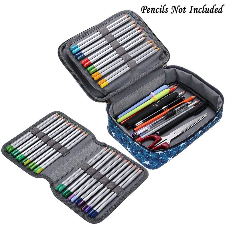 BTSKY Zipper Pens Pencil Case with Pattern-Multi-functional Stationery Pencil Pouch 36 Large Stretchy Slots for 72 Colored Pencils(Star Blue) - Image 2